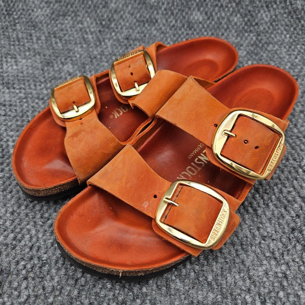 Birkenstock Women's US 7 EU 38 Orange Arizona Big Buckle Leather Sandals Slides